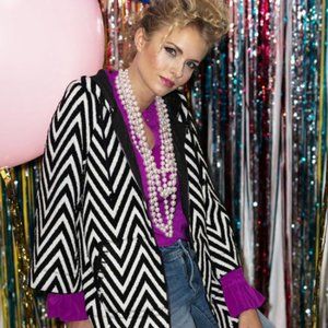 Lucy Swing Coat in Black and White Chevron